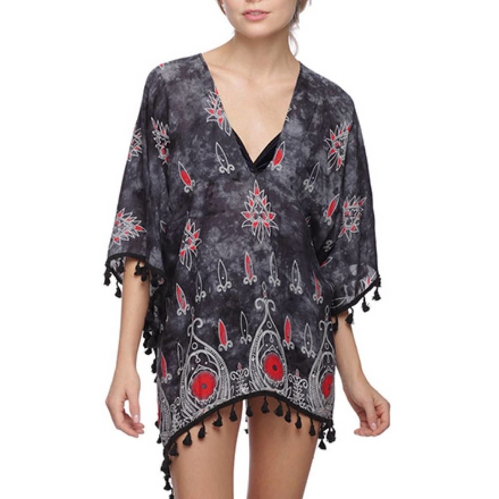 UNIQUE CUSTOM BLACK & RED TIE DYED COVERUP 38 X 54